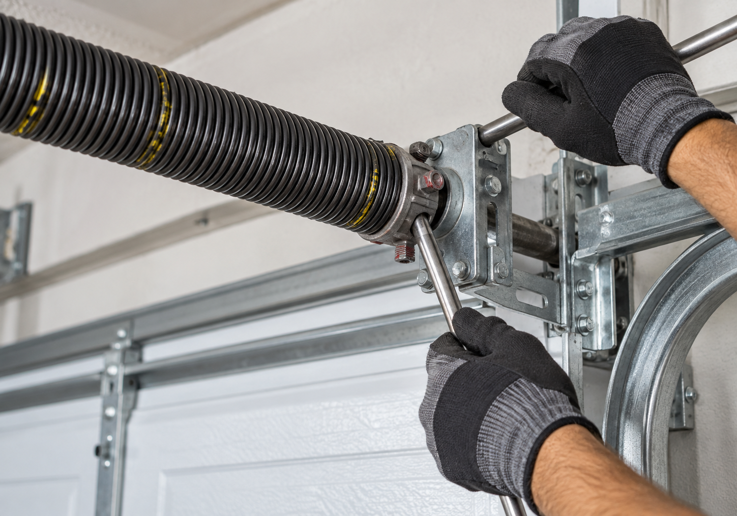Technician repairing spring in Tomball TX