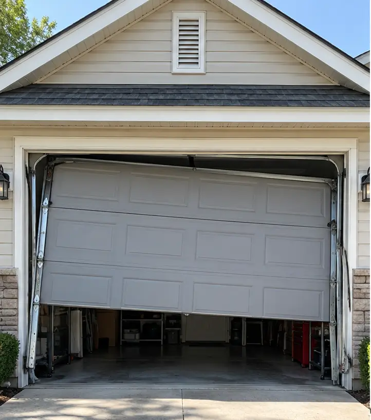 Garage door technician providing track repair service in Tomball TX